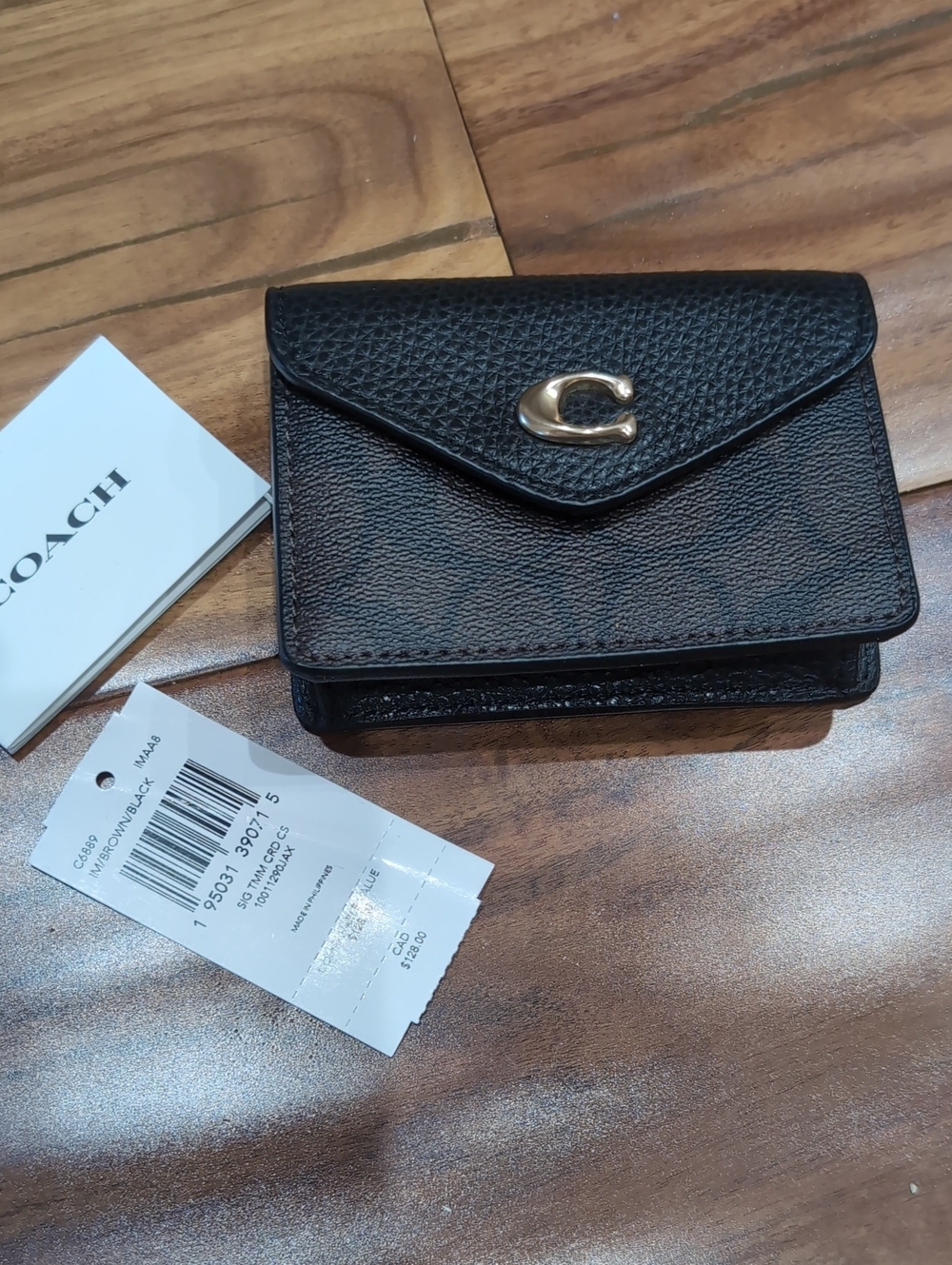 Coach Pebbled Leather Tammie Signature Card Case Black & Brown Nwt ❤️